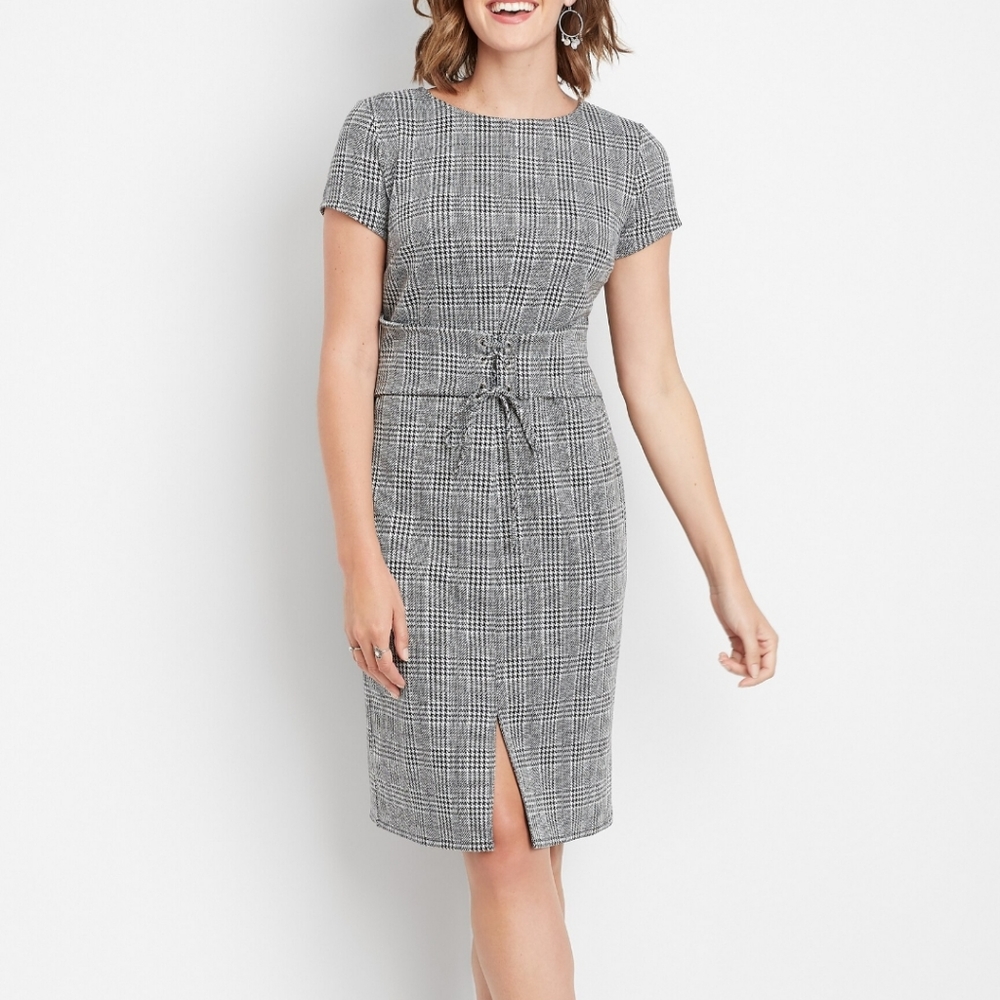 NWT Plaid Tie Belt Menswear Dress, Medium